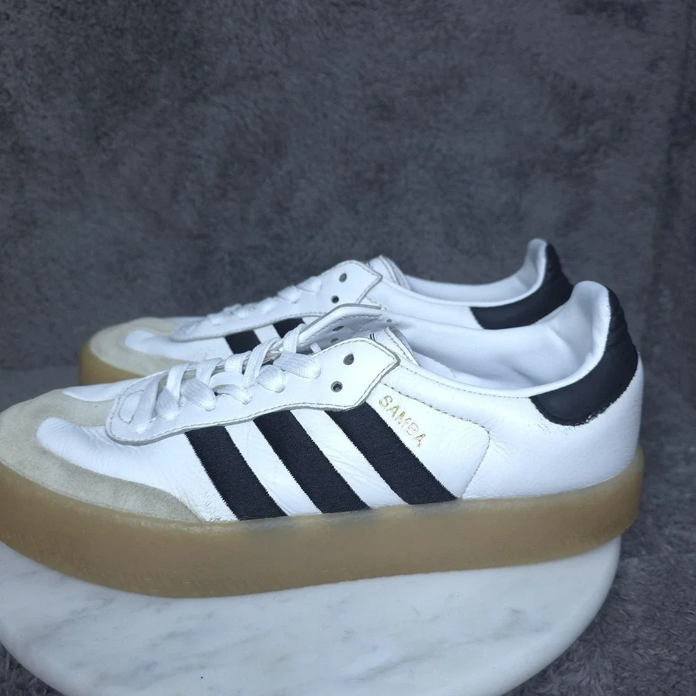 Adidas Samba Shoes Mens Size 8.5 White Black Leather Gum Sole Soccer Sneakers